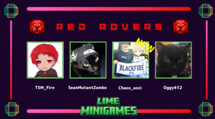 limeminigames's tweet photo. Announcing LMG 2 Red Rovers!

@TSMFire1 @SeanMutantZombe Chaos_oozi Oggy412 https://t.co/KlFFsyq8bm
