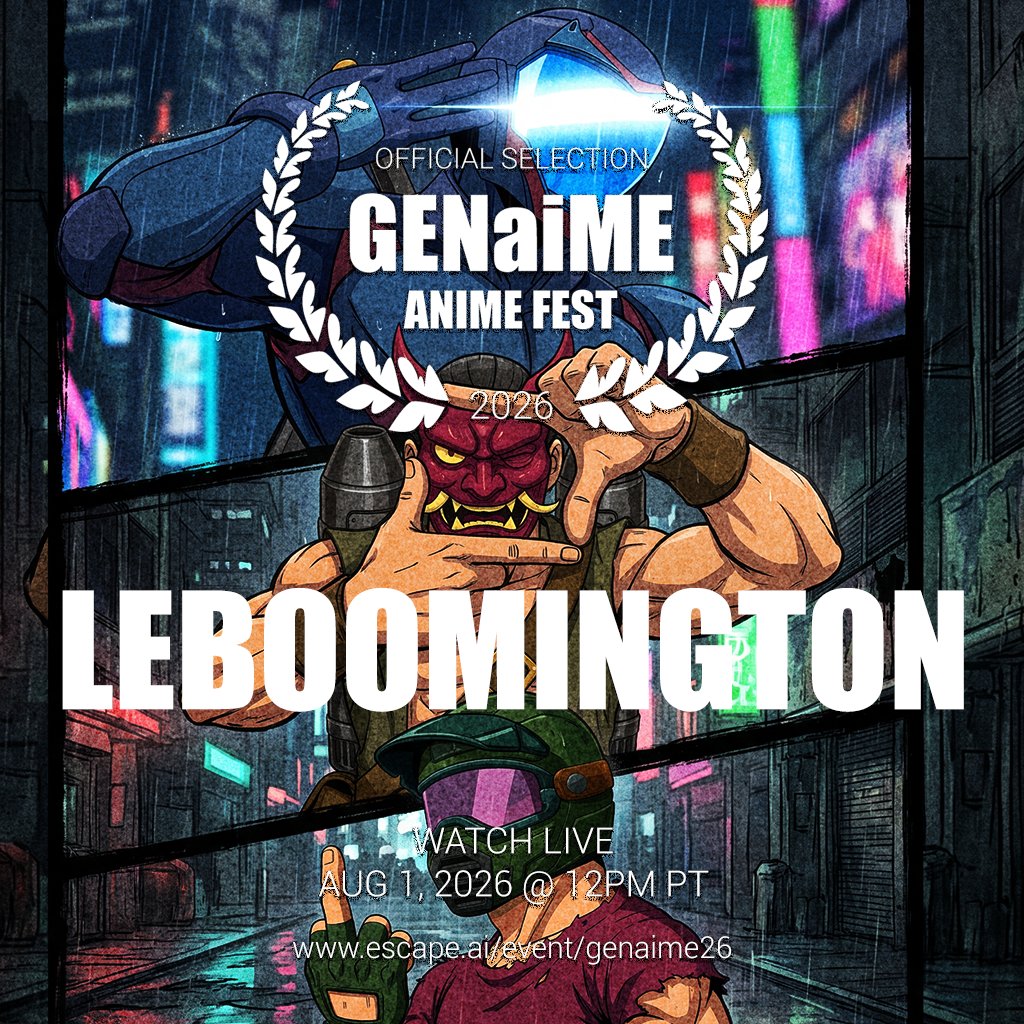 LeBoomington's tweet photo. Official Selection – GENaiME Film Festival 2026

Excited to share that Neo Tokyo Chronicles has been chosen as an Official Selection for the GENaiME Film Festival 2026!

An exclusive 8-minute festival cut of the anime will premiere at the festival, giving everyone their first look at this version of the project.

Huge thanks to @escapeaimedia for putting together what looks like a really unique event, and to the incredible @NeoTokyoCode community that inspired the world this story is built in.

The festival takes place inside an interactive 3D virtual cinema that you can explore like a video game. Wander the venue, meet other creators, and watch official selections from around the world.

 Saturday, August 1st, 2026
 12:00 PM PST

 Free entry: https://t.co/eNxsT8o4nb

Come to the premiere and explore the festival,

See you in there.