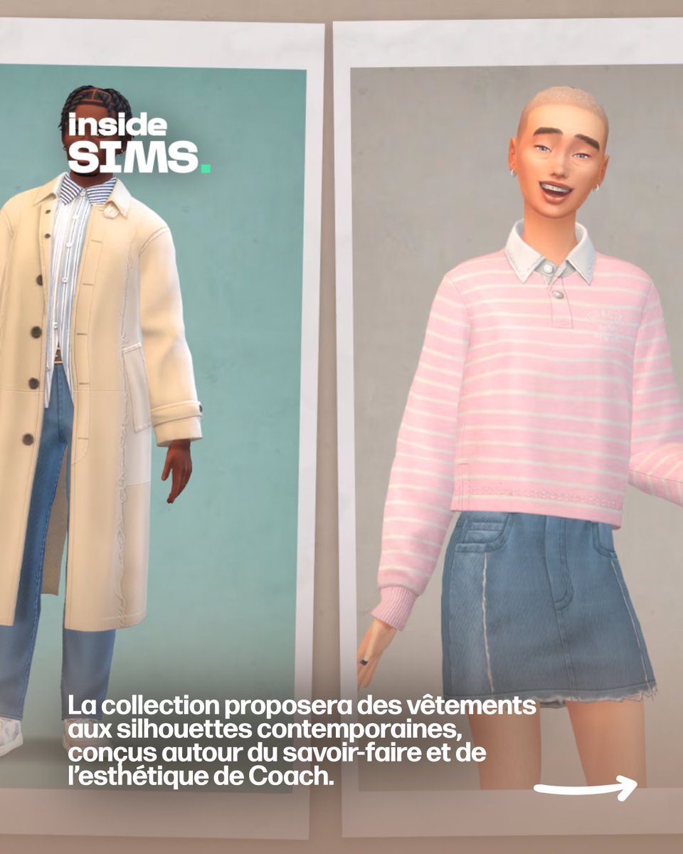 TS1sims's tweet photo. Coach revient dans #LesSims4 avec une collection gratuite 👕
Inspirée de Coach (Re)Loved, elle proposera notamment un imperméable, une jupe en jean, un cardigan et un polo de rugby. Disponible le 28 juillet dans le Marketplace.
#Sims4 #TheSims4 #Sims4News #GamingFR https://t.co/xvU66NpQ8z