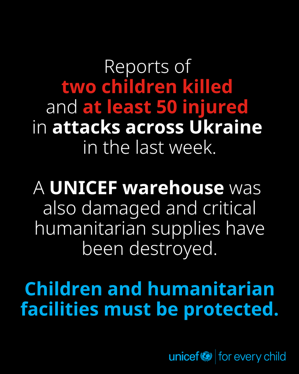 UN's tweet photo. Attacks across Ukraine continue to result in children being killed or injured.

June had the largest number of child casualties of any month since 2022, says @UNICEF.

In the last week, two children were reportedly killed and 50 more hurt in attacks. https://t.co/qtZvL5V5xg https://t.co/yBdIZp5VRp