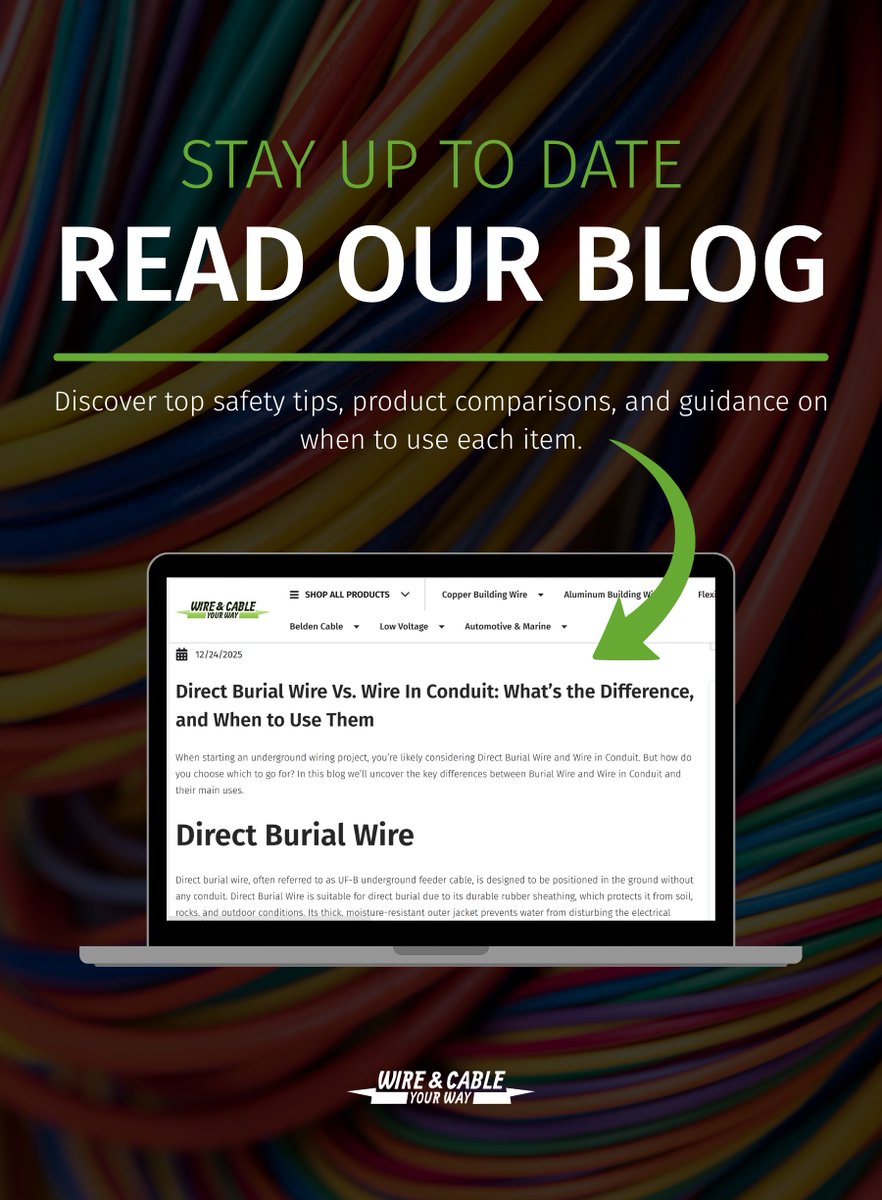 wire_and_cable's tweet photo. Need more guidance on wire types, project ideas, or electrical safety best practices? Head to our blog!
You can find all the above on the Wire & Cable Your Way Blog 💻: https://t.co/DlzJsjmZIK
#Blog #ProductKnowledge #DIYer #ElectricalProjects #ContractorTips #Wire&CableYourWay https://t.co/sVmaGnwlr6