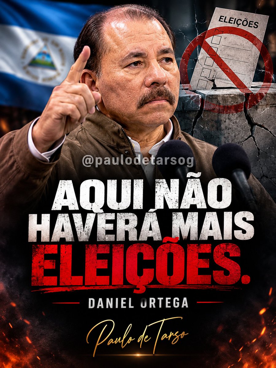paulodetarsog's tweet photo. O ditador da Nicarágua, membro do Foro de São Paulo, que prendeu  seminaristas, padres, bispos e expulsou freiras, anunciou que NÃO HAVERÁ mais eleições em seu país.

Esse é o sonho de todo socialista, escravizar o povo numa ditadura. https://t.co/5IX09dhhjD