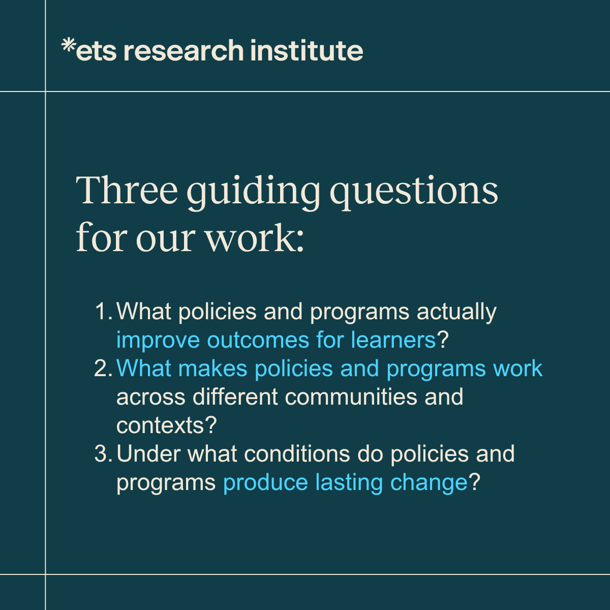 ETSresearch's tweet photo. How can research better inform education policy?

Our latest blog explores why we launched the Center for Policy Research and how it will help translate rigorous evidence into actionable insights for policymakers and education leaders.

Read more: https://t.co/GYXi8pLUNu https://t.co/MoYuzqsKQd
