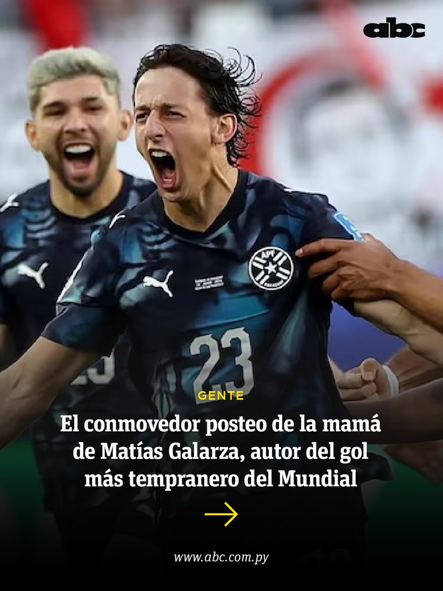 ABCDigital's tweet photo. Del gol más rápido del Mundial a un mensaje que toca el corazón.😍

La dedicatoria de la mamá de Matías Galarza se volvió viral. ⚽ 🇵🇾

📱 Leé más: https://t.co/RGFoCwiRP5

#ABCGente https://t.co/PJqePb0Xck