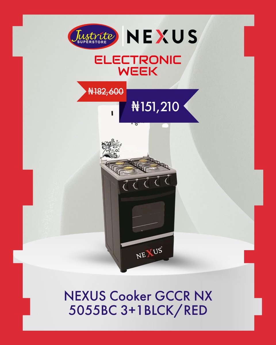 Justrite_ng's tweet photo. Bring the energy into your home with Nexus. ✨ Upgrade your home with incredible deals on your favourite appliances during Justrite Electronics Week. Visit your nearest Justrite store and shop before the offers end!

#JustriteElectronicsWeek https://t.co/qbmq0mSqb5