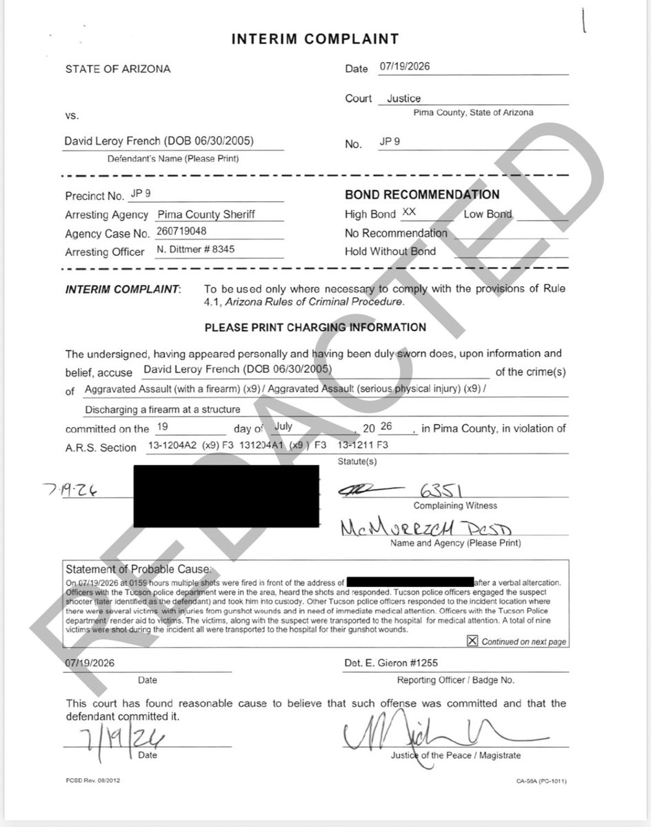 Mary_reports's tweet photo. SHOOTING SUSPECT: An interim complaint has identified David French as the suspect in this weekend’s shooting at Empire downtown.

He has a felony prior, pleading to agg assault - deadly/dangerous instrument in April 2025 for a late 2024 incident. He received probation for that.

We’re working to gather more details.