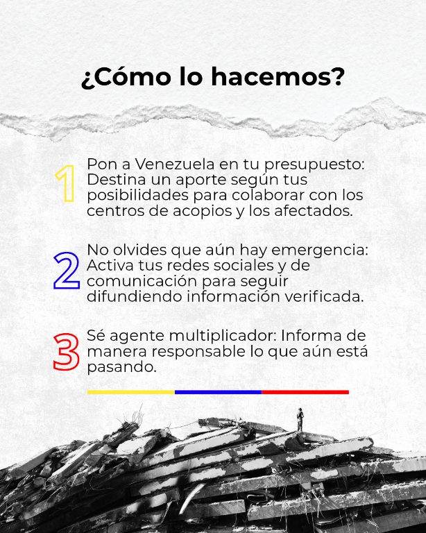VenteVenezuela's tweet photo. Nuestros hermanos en Vargas nos necesitan. ‼️

Las huellas del terremoto no han desaparecido; tomará tiempo levantarse y la solidaridad debe sostenerse.

Sigue donando y apoyando con lo que puedas.

Difunde información verificada.

Haz eco de lo que ocurre.

Sigamos unidos #TodosConVzla 🇻🇪