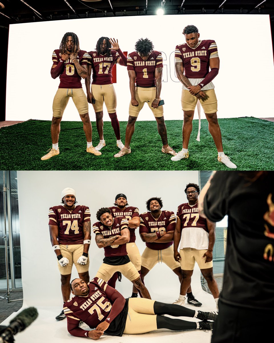 TXSTATEFOOTBALL's tweet photo. BTS of Media Day 👀

#EatEmUp https://t.co/K0gPIhdRpC