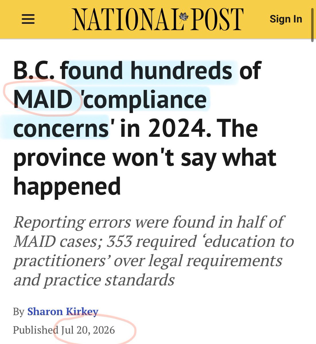 MelissaLMRogers's tweet photo. CANADA’S assisted D€ATH program is officially out of control, &amp; the coverups are scandalous 👀

BC just admitted to hundreds of COMPLIANCE concerns 🇨🇦

And the province’s response? We won’t tell you what happened 👀 Canadians are being kil!ed by the government https://t.co/xN5USjsrFB