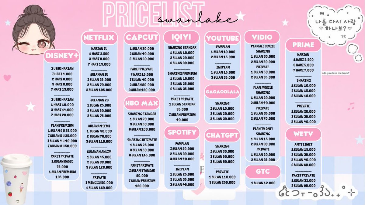 courrtesy's tweet photo. ୨୧ PriceList  ── ⋆ ༊·
ini beberapa harga dari catalog aku , if you interested kindly text me on dm / whatsapp 🫶🏻 
aku akan balas dengan cepat —— . love 🪄🫶🏻 https://t.co/PjFuiYDrUF