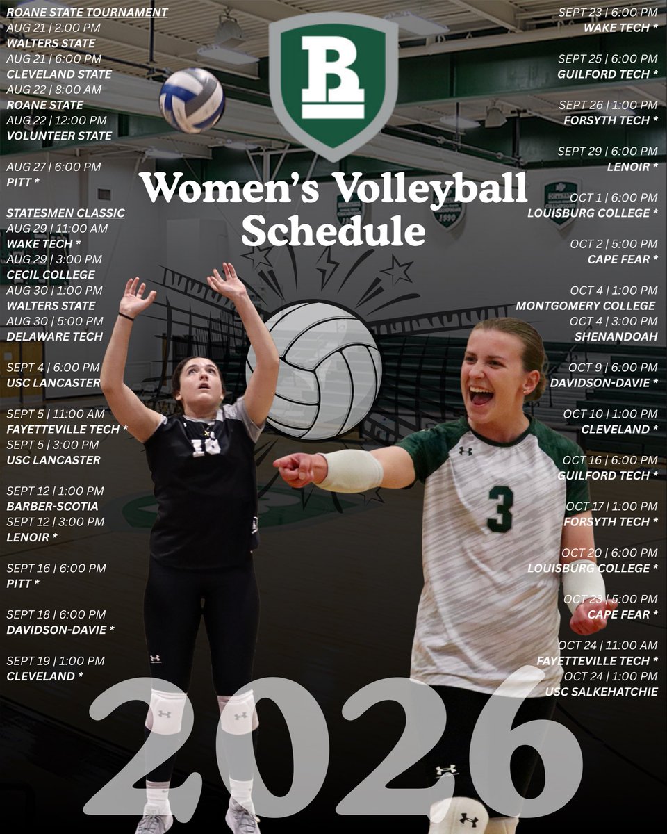 GoRBCStatesmen's tweet photo. The wait is over. 🏐

The 2026 Richard Bland College Women's Volleyball schedule has arrived!

Get ready for another exciting season inside Statesman Hall as the Statesmen set their sights on a Region 10 Championship! 

📆 Home opener: August 27 vs. Pitt Community College https://t.co/fykhkx1Gum