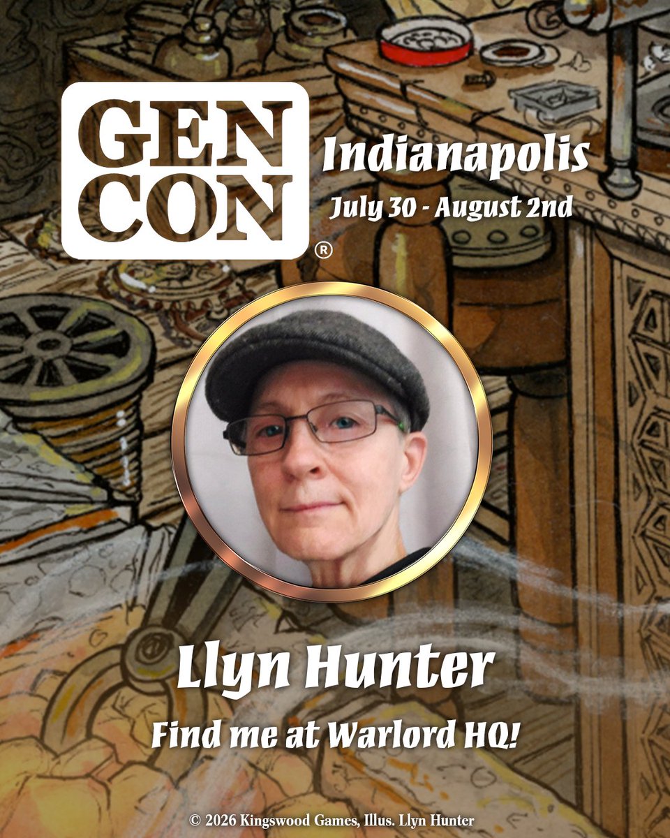 WarlordCCG's tweet photo. 🎨Fabled artist Llyn Hunter will be joining us at Gen Con 2026! Make sure and stop by the Warlord HQ tables in Hall B for card signings and to meet the legend herself! https://t.co/rizg8ino9l