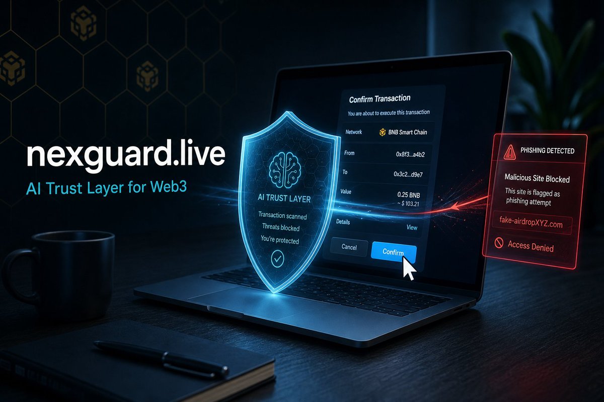 nexguardlive's tweet photo. Most Web3 losses happen in the last 3 seconds—when a wallet popup looks normal and Confirm feels routine. Phishing doesn’t need a complex hack. It needs one rushed click.We are building @nexguardlive as an AI Trust Layer to make risk visible before you sign. #chainlink #BSC #NXG https://t.co/Cb8Lhu1yKq