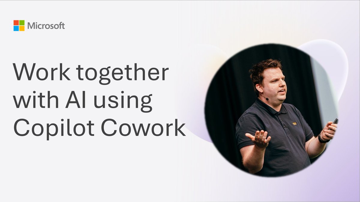 SharePoint's tweet photo. 💡 Delegate the work, not just the prompt

@laskwitz shows how Copilot Cowork can run Microsoft 365 tasks, use files and custom skills, generate reports, and keep actions observable and controlled in #Copilot.

📺 Watch now → https://t.co/WJINwnY3zH https://t.co/w9vZpEJMjN
