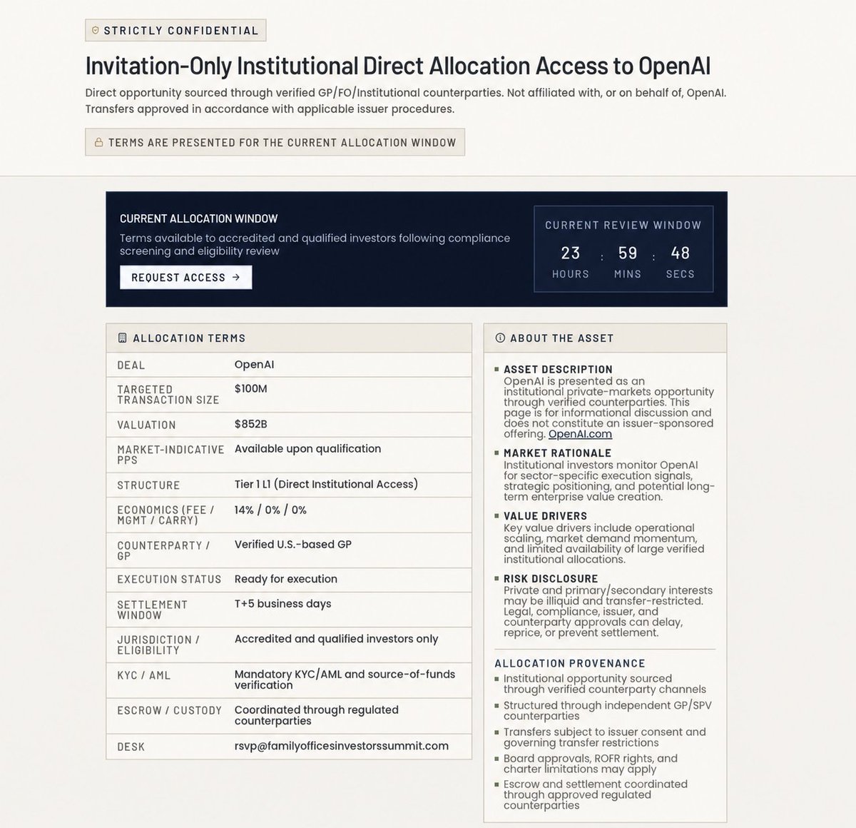 MananaSamuseva's tweet photo. .@OpenAI Pre-IPO on → https://t.co/yOcaovZReA For Family Offices / GPs / HNWI → Institutional Access the rarest pre-IPO of the Intelligence Age:
• $852B valuation — latest private mark, set by the record $122B round (Q1 2026), anchored by Amazon $50B / Nvidia $30B / SoftBank $30B
• ~$25B annualized revenue run-rate (mid-2026) — vs ~$21.4B ARR exiting 2025 and $13.1B recognized full-year 2025 revenue
• 900M+ weekly ChatGPT users; 50M+ paid subscribers; 9M+ paying business seats
• Deep enterprise penetration — reportedly ~92% of Fortune 500 + 1M+ business customers, with enterprise a fast-growing share of the mix
• Multi-GW Stargate buildout — 3GW+ added Q1 2026, $100B+ GPU commitments w/ NVIDIA, inside the broader $500B+ U.S. AI infra plan targeting 10GW+
• Confidential S-1 filed with the SEC (June 8, 2026) — company-confirmed
• Positioning targets a $1T+ listing; no confirmed timeline — reported window late 2026 → 2027
#OpenAI is building across frontier training, consumer + enterprise intelligence, autonomous agents, multimodal, and sovereign AI infra — the full-stack race to AGI.
..
PS: If you've access to secondary, SPV or direct cap table, I'd love to connect. We're actively investing as Family Office // Equitization 
"Made $500K+ in month using Claude workflows alone" (c) https://t.co/L225vtHXHz / XShares
AI Deal-Copilot for pre-IPO, secondaries + 3,000 companies; 10,000-investor/Family offices, $1T+ AUM 
Wall St. 2.0