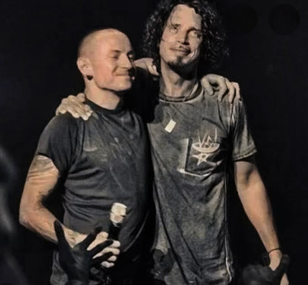 annmanchac's tweet photo. Two unmatched voices, two legendary souls. Celebrating Chris Cornell’s birthday and honoring Chester Bennington’s memory today. Their music was a sanctuary for millions, and their legacy reminds us that no one has to carry the dark days alone. 🖤🎸
​Check in on your friends. You are never alone.
​#ChrisCornell #ChesterBennington #MentalHealthAwareness