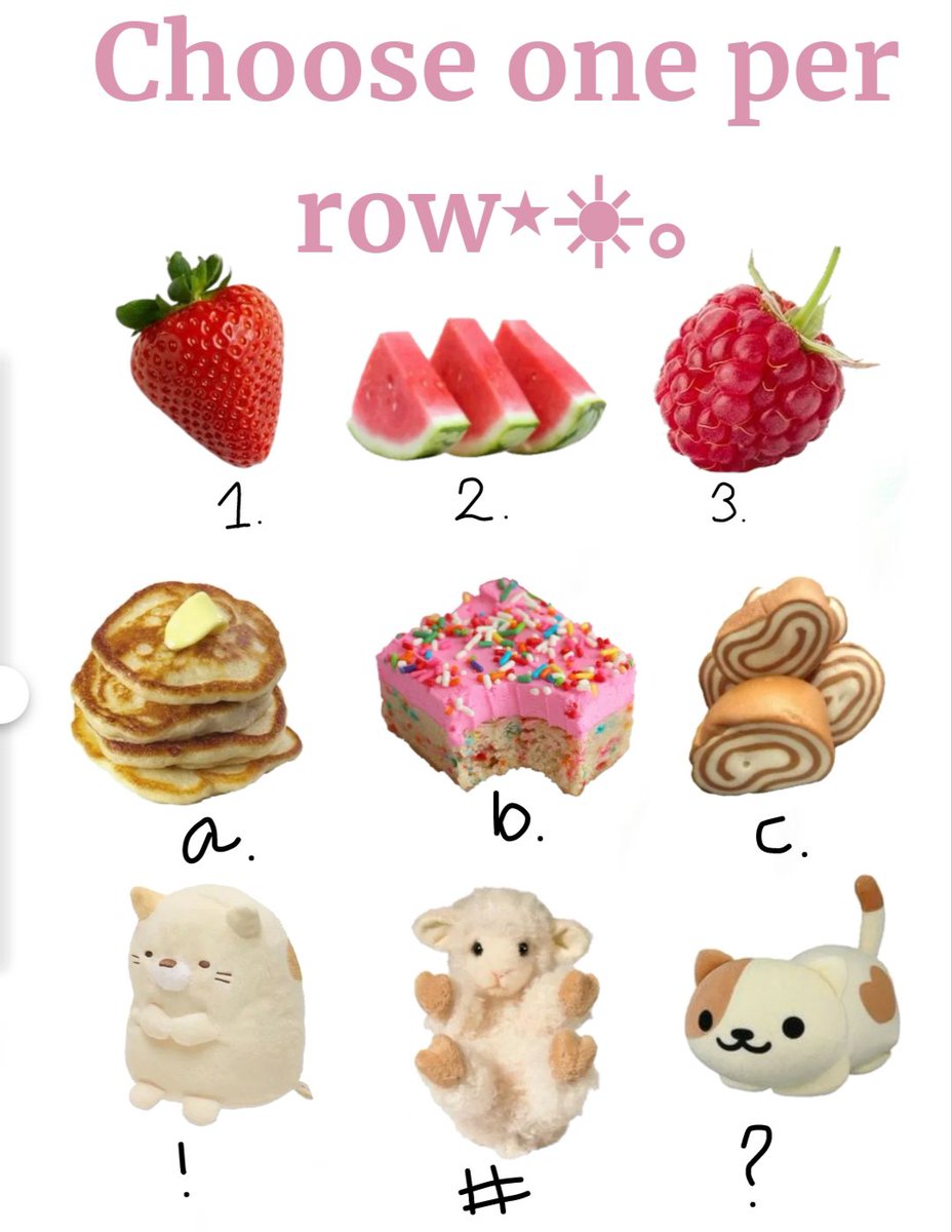 Yuanzombie's tweet photo. Choose one per row⭑.ᐟ
Made some cutesy ones https://t.co/lrWYOrvwAU