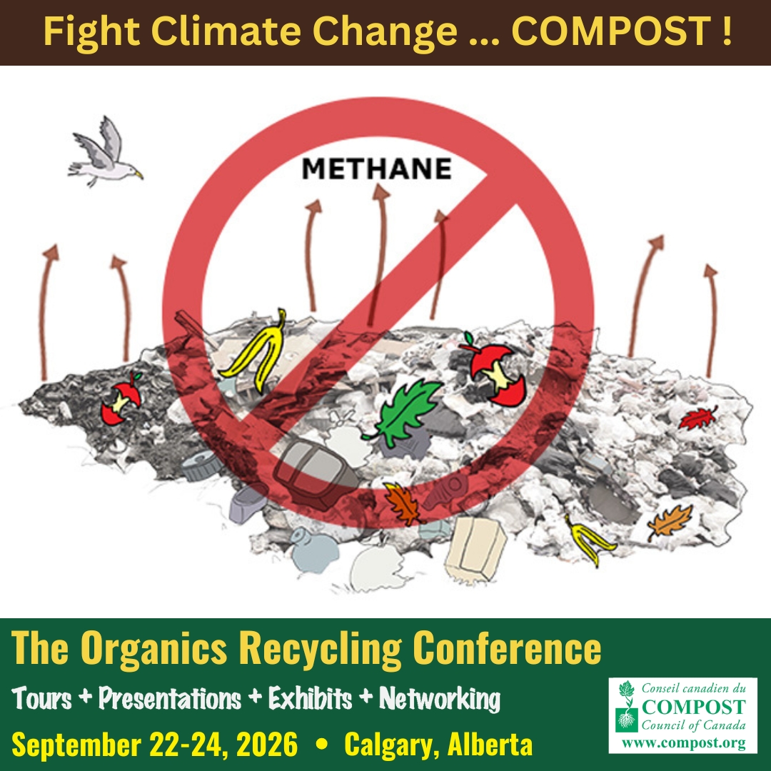CompostCanada's tweet photo. Don’t landfill your organics — compost them. 
When organics go to landfill, they create methane. When composted we cut emissions, rebuild soil, and strengthen our climate future. Choose your future. Choose compost. Register for our national conference: https://t.co/FRD8tp1uSQ https://t.co/cnyuAsveWd