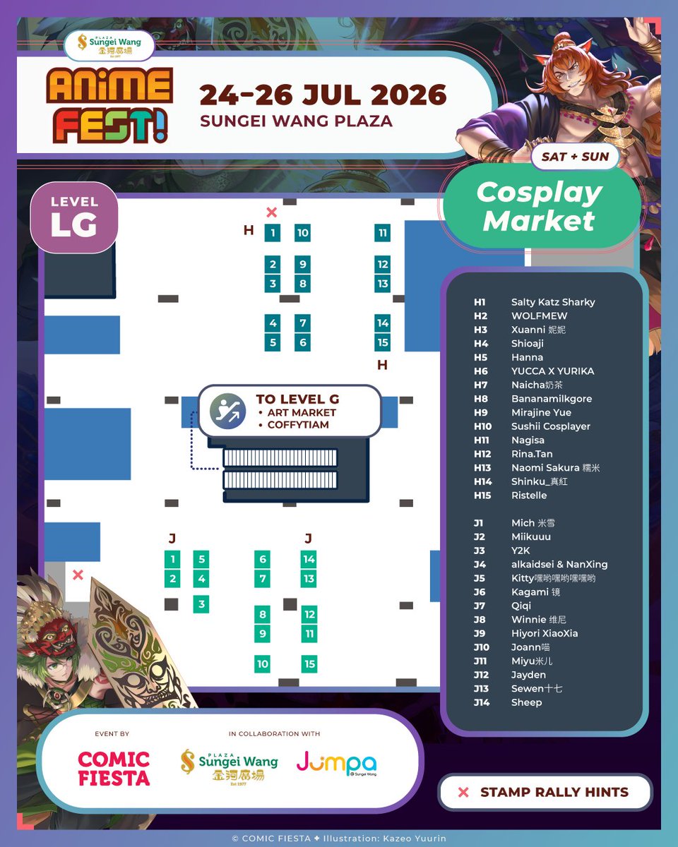 comicfiesta's tweet photo. Visit the Anime Fest! @ Sungei Wang Plaza Art &amp; Cosplay Market at Level G &amp; LG of JUMPA at Sungei Wang!

See you this 24-26 July at Sungei Wang 金河广场 ! https://t.co/ZP7yEEMYG7