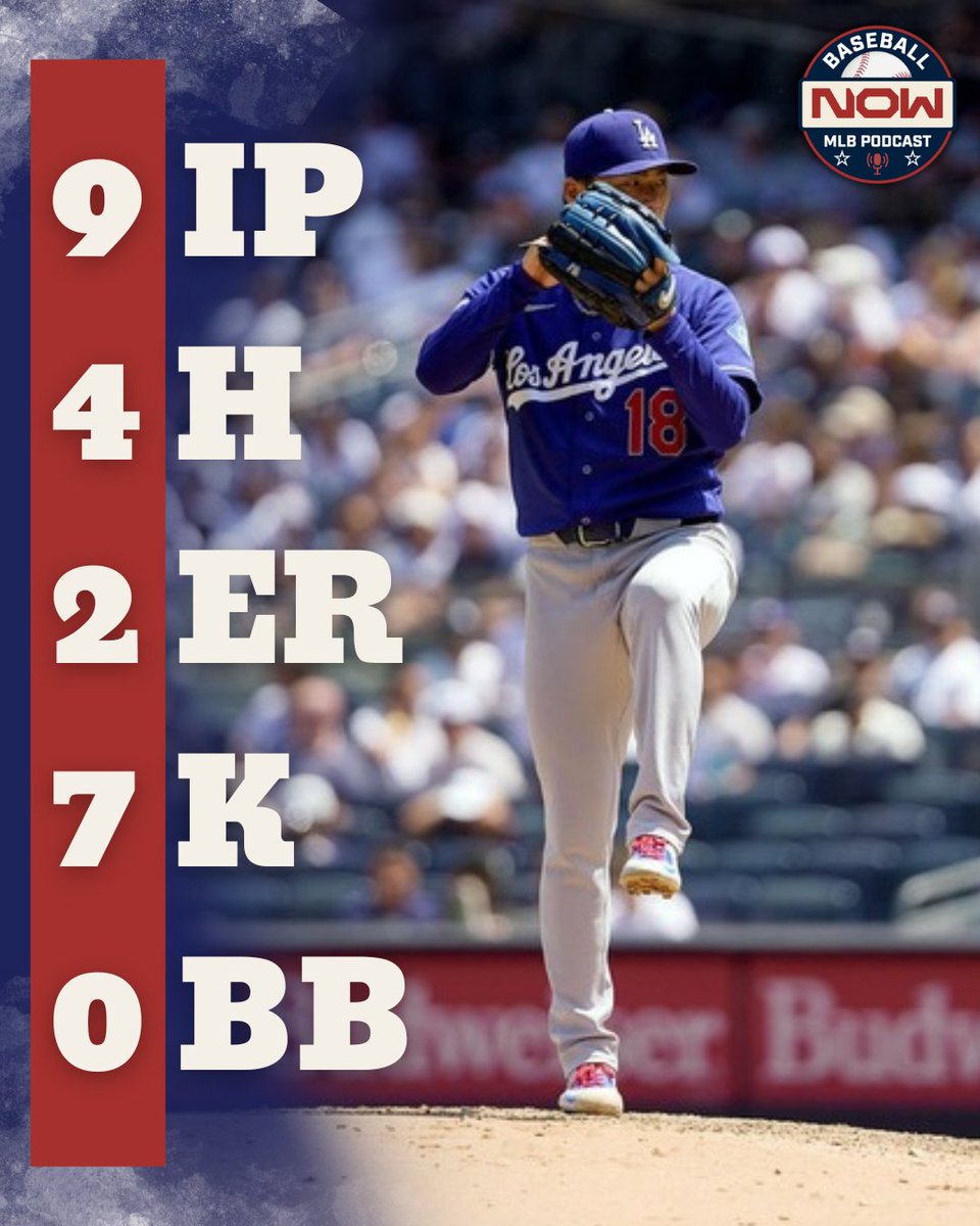 BaseballNOWcast's tweet photo. Yoshinobu Yamamoto pitches his FIRST CAREER COMPLETE GAME en route to an 8-2 victory against the Yankees on July 19th!
#mlb #dodgers https://t.co/uZWlmSPNtA