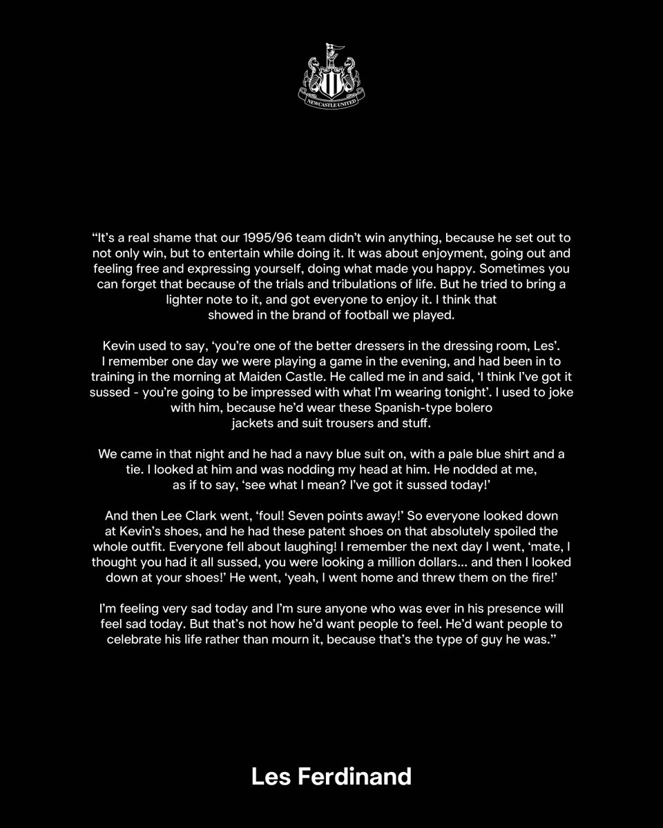 NUFC's tweet photo. An outpouring of love for King Kev from those who knew him so well.