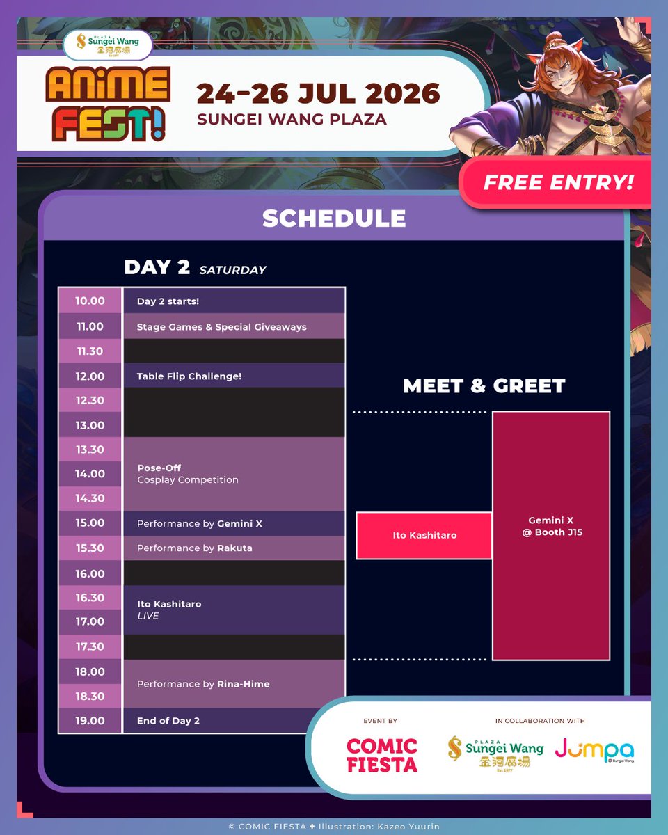 comicfiesta's tweet photo. Don't miss out on your favorite special guests, performances, event activities and booths at Anime Fest! 2026 this 24th - 26th July at Sungei Wang and JUMPA at Sungei Wang! https://t.co/O12Wv3VEz1