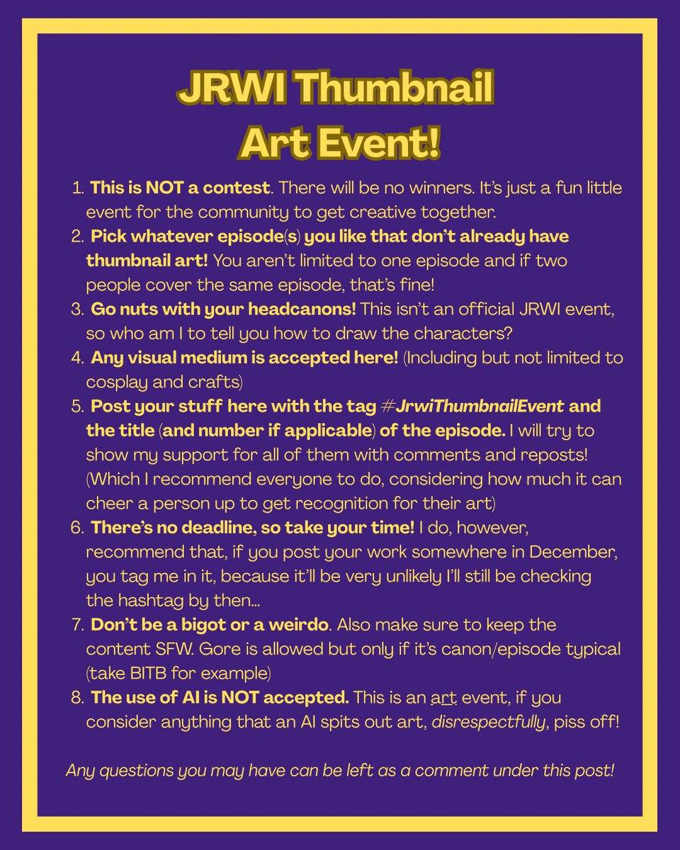 ItsCaptainMarz's tweet photo. General consensus: we fuck with it.
Lo and behold the most low stakes JRWI community event ever!! #JrwiThumbnailEvent https://t.co/nBQ8yD3ZGv