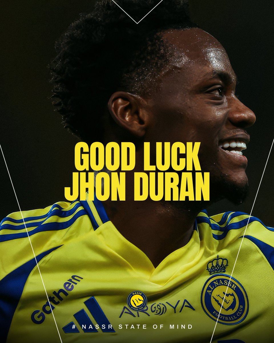 AlNassrFC_EN's tweet photo. #AlNassr confirms that Jhon Durán has joined @SLBenfica on a season-long loan with an option to buy.

We wish him all the best in this new chapter 💛 https://t.co/gr4l2DOhM2