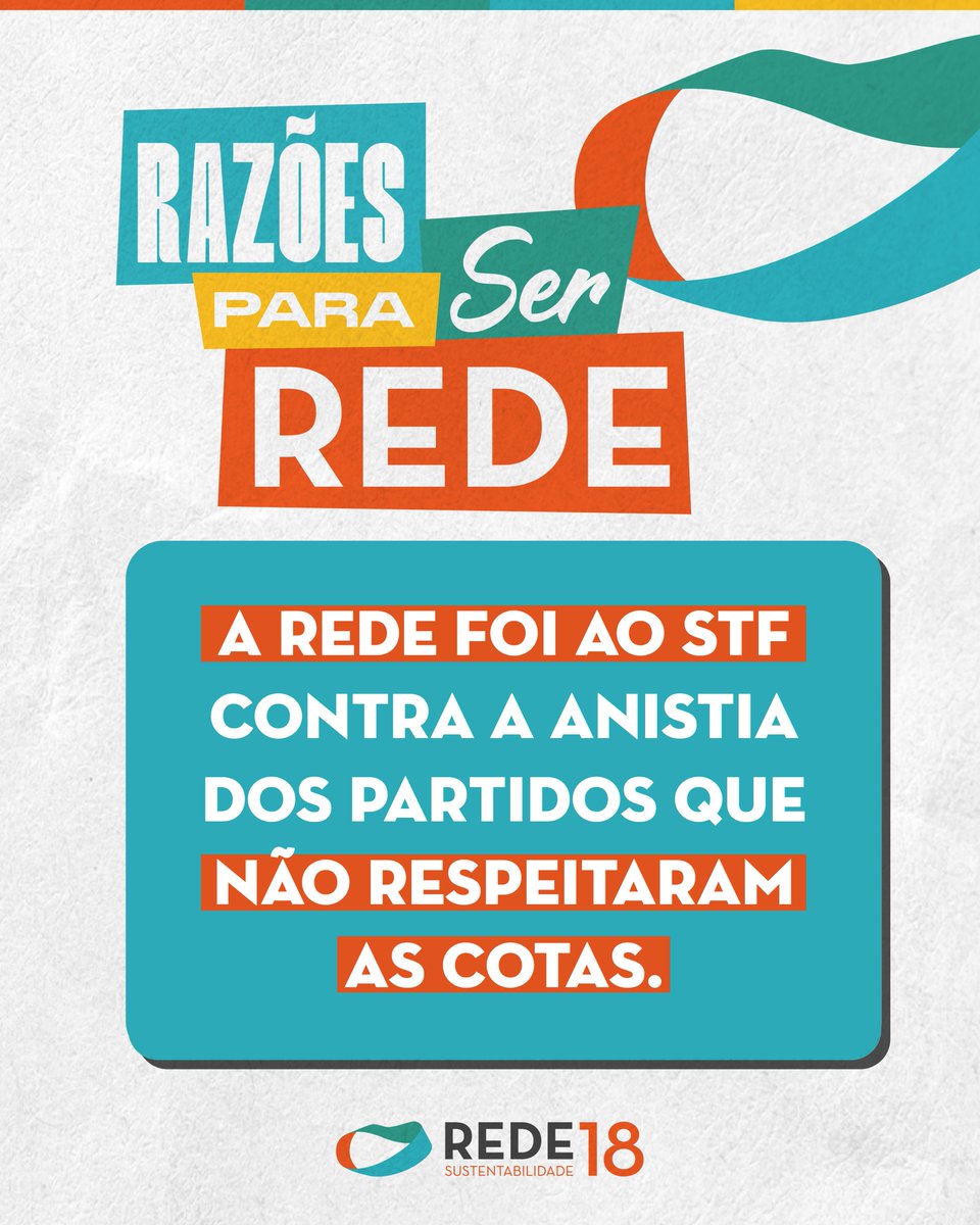 REDE_18's tweet photo. Democracia também se fortalece quando as regras são cumpridas.

A REDE recorreu ao STF contra a anistia para partidos que descumpriram a política de cotas de gênero e raça. Respeitar a legislação eleitoral é essencial para garantir mais diversidade e igualdade na política.

#RazõesParaSerREDE #Cotas #Democracia #JustiçaEleitoral