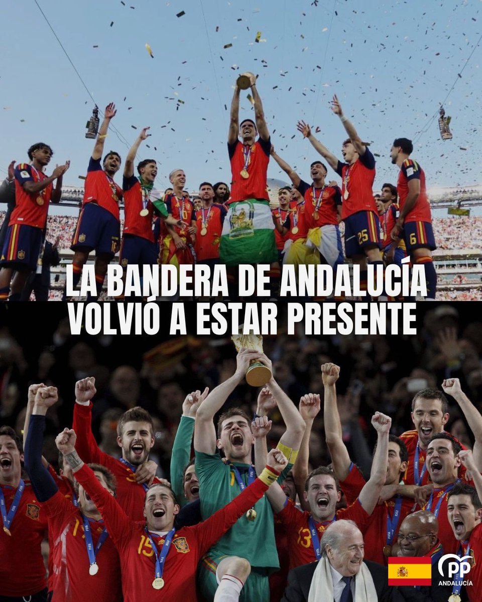 ppandaluz's tweet photo. ⭐️⭐️ La historia se ha vuelto a repetir, Andalucía ha estado presente y los españoles se han volcado.

¡España campeona del mundo! 🇪🇸

#LaSegundaEsNuestra https://t.co/RmG16sCj07