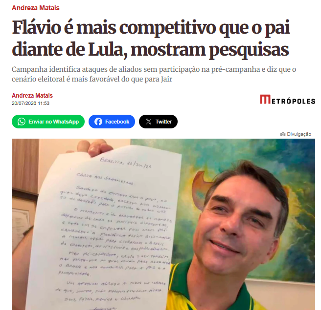 GayerGus's tweet photo. Bora focar no que importa! Chega desse MIMIMI de time A ou B na direita. Essa será nossa última oportunidade de mudar esse Brasil. Ninguém aguenta mais 4 anos de LULA. 
Temos mais chances hoje do que em julho de 2022
É @FlavioBolsonaro pra presidente com Bolsonaro entregando a faixa
