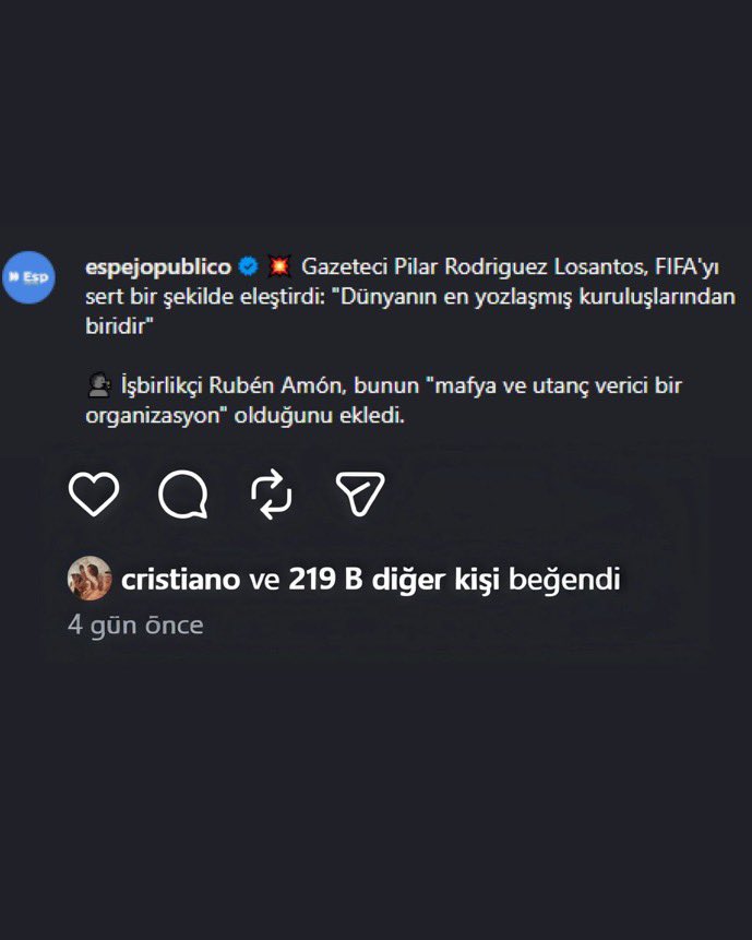 RecepAmca1453's tweet photo. Cristiano Ronaldo, FIFA'nın Arjantin'e destek olduğunu ve yozlaşmış olduğunu savunan bir paylaşımı beğendi.

İsrail lobisi 😡 https://t.co/XbNyyxRdn6