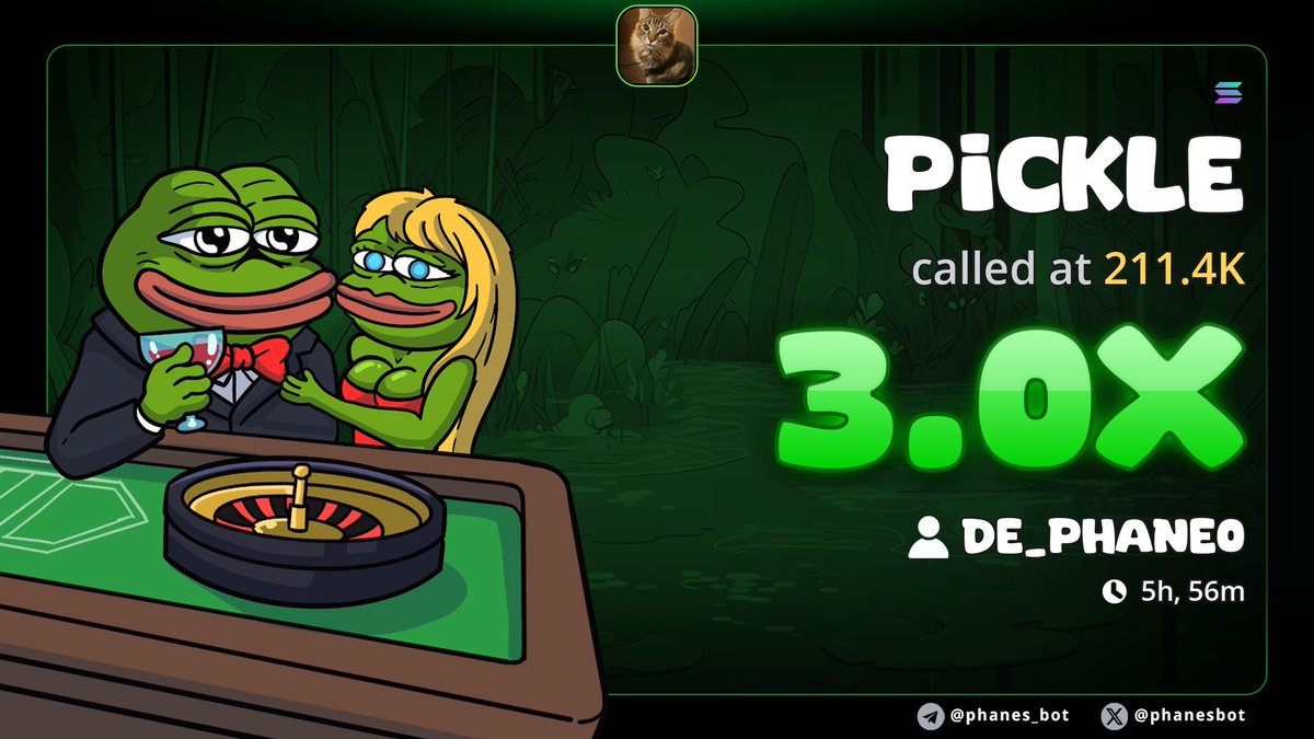 De_phane's tweet photo. Solid 3x on $PICKLE 

Ca:
HHcXBLbnuSWdYigNgiYDmPhuwwRzTCB73CmyJ8M7pump

#memecoin #solana #degen https://t.co/Bjdo7Bk6ie