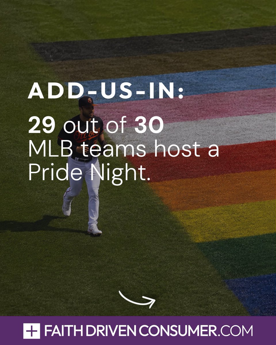 FaithConsumer's tweet photo. According to a recent survey by The Christian Post, 29 of the 30 Major League Baseball teams host a Pride Night, while only about 15 also host a Faith & Family Night.

Faith-driven athletes and fans have always been part of the game. More opportunities to celebrate them through Faith & Family Nights would be a welcome addition for communities across the country.

Would you like to see your local @MLB team host a Faith & Family Night?

Let us know in the comments. 👇

#FaithDriven #FaithDrivenAthletes #FaithAndFamily #MLB #Baseball