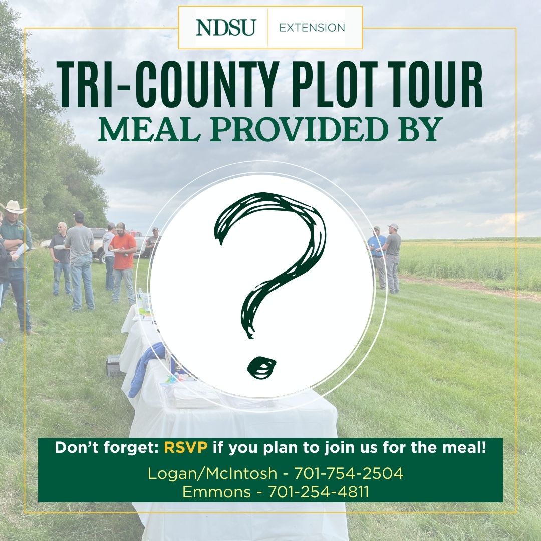 LoganCountyExt's tweet photo. Shhh... We're keeping next week's Tri-County Plot Tour caterer a secret, but you're in for a treat! RSVP if you plan to join us for the meal. This event is free, and everyone is welcome to come learn about NDSU's research at the Tri-County Plot. https://t.co/2kEtngh9wf https://t.co/NLH7CAttto