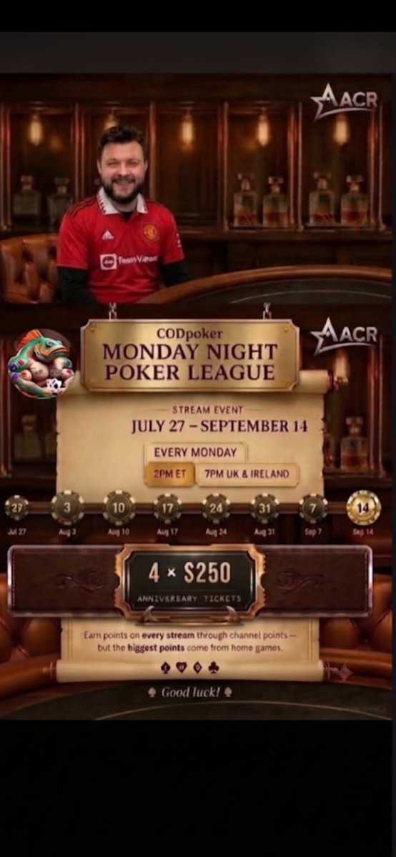 allinskians's tweet photo. Whats the craic? Welcome back to another....giveaway 😱 

To celebrate the new @codpkr HG League (July 27th - Sept 14) &amp; @ACR_POKER 's 25th Anniversary, I'm giving away $11 to 2 people to play week 1 for free

1. Like post
2. Share post
3. Comment ACR screen name
Draw on Sunday https://t.co/ywR5LcgFzM