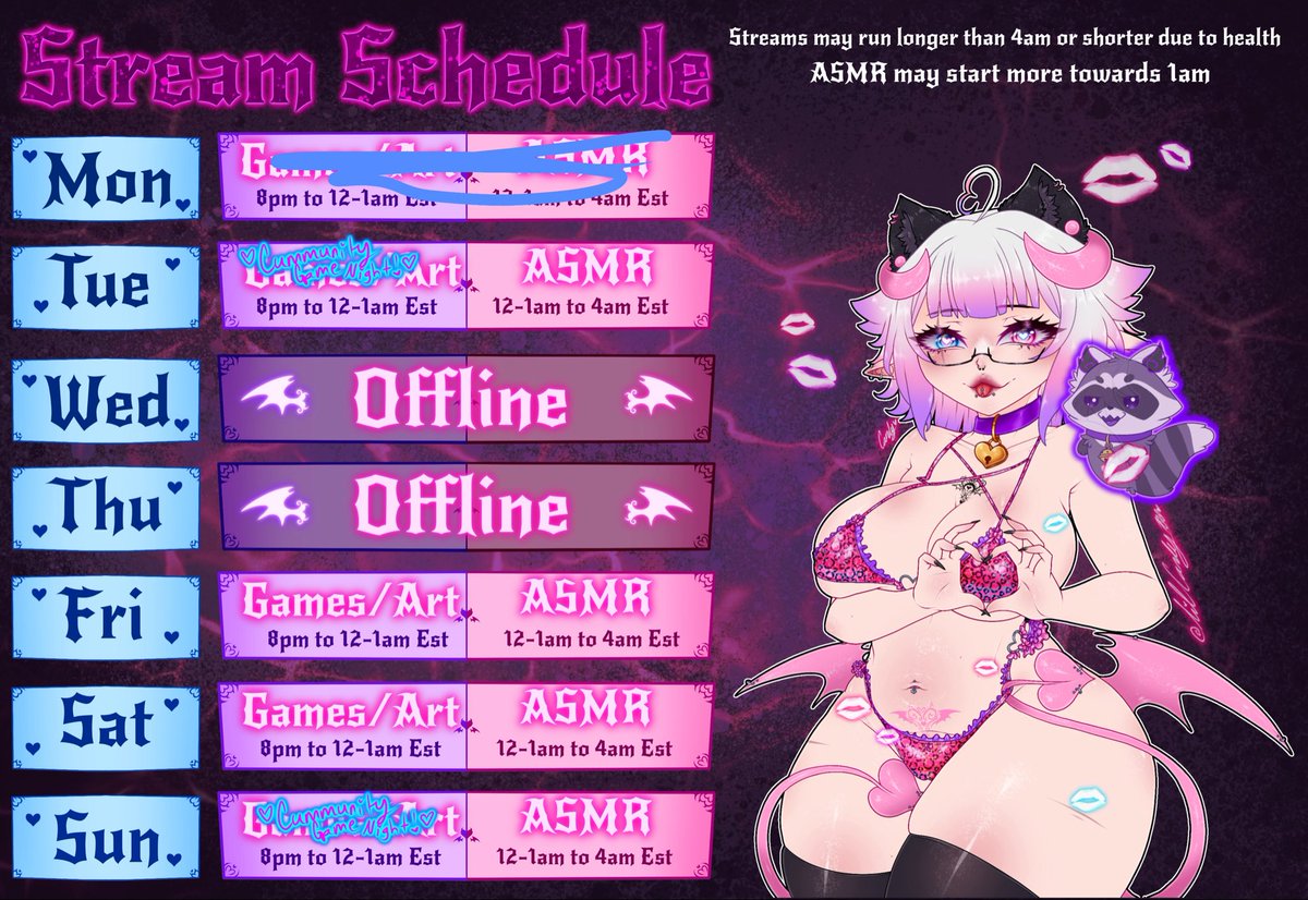 BabiCandyVT's tweet photo. 💜Stream Schedule: 07/20 to 07/26~🩷

🌸I post the live noti &amp; updates here, and on discord

Discord community night 21 &amp; 26!!!
ASMR, Art and Games!

Be there~💋
🎨By Me🖤🌸

https://t.co/jGWCc20W1U

#vtuber #envtuber #lewdtuber #vartist https://t.co/Ov8LAskOUy
