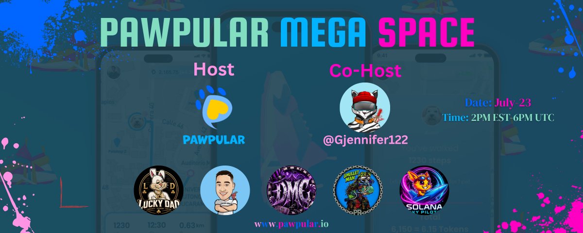 PawpularApp's tweet photo. 🐾🎙️ PawPular Space #51 — Community Connections + GIVEAWAYS! ✨

We're back for another exciting PawPular Space! Join animal lovers, community builders, creators, and friends from across Web3 as we connect, share the latest updates, and enjoy another fun-filled session together. 💚🐶🌍

🗓️ July 23 | 2PM EST / 6PM UTC
🎤 Hosted by @PawpularApp 🐾
🤝 Co-hosted by @Gjennifer122 ✨

🎁 GIVEAWAYS
🐾 1 PPG NFT Free Mint
🐾 1 CEN NFT
🌟 $25 in Mystikeys + Everyone in space receives 1 Mystikeys

Featured Guests:
@solskypilots @TobahcS @The16Oracles  @Dedicated_Degen @theluckydao 

❤️ Like & RT | 👥 Tag 3 friends | 🎧 Be in the Space
🔗 https://t.co/L9CDCiPnv3

Come connect with amazing communities, hear the latest PawPular updates, and enjoy some paw-some prizes with the fam! 🐾🔥

#pawpular #web3forgood