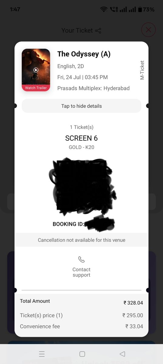 _fuckedupguy's tweet photo. 24th July #prasads lo 3:45 show of #theodyssey ki screen 6 lo ticket evarikina kavalante cheppandayya, Naku velladam kudaradu, 328 same price ki ammutha.

#pcx #odyssey https://t.co/XRGbJW76Lr