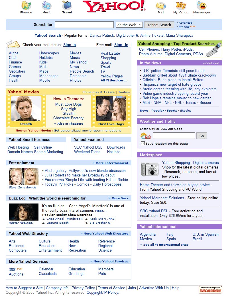 WebDesignMuseum's tweet photo. Yahoo! website in 2005 https://t.co/dWmWC0eF60