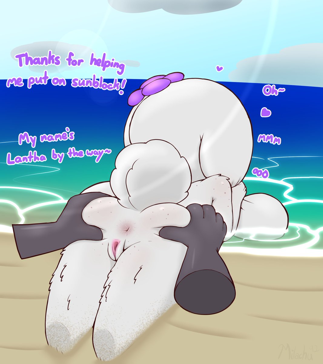 Milachu92's tweet photo. She shakes herself dry and starts making friends immediately. Her size doesn't stop her from enjoying a fun day at the beach! Wait, does she even need sunblock? (re-ups) https://t.co/P1z86Hbz9X