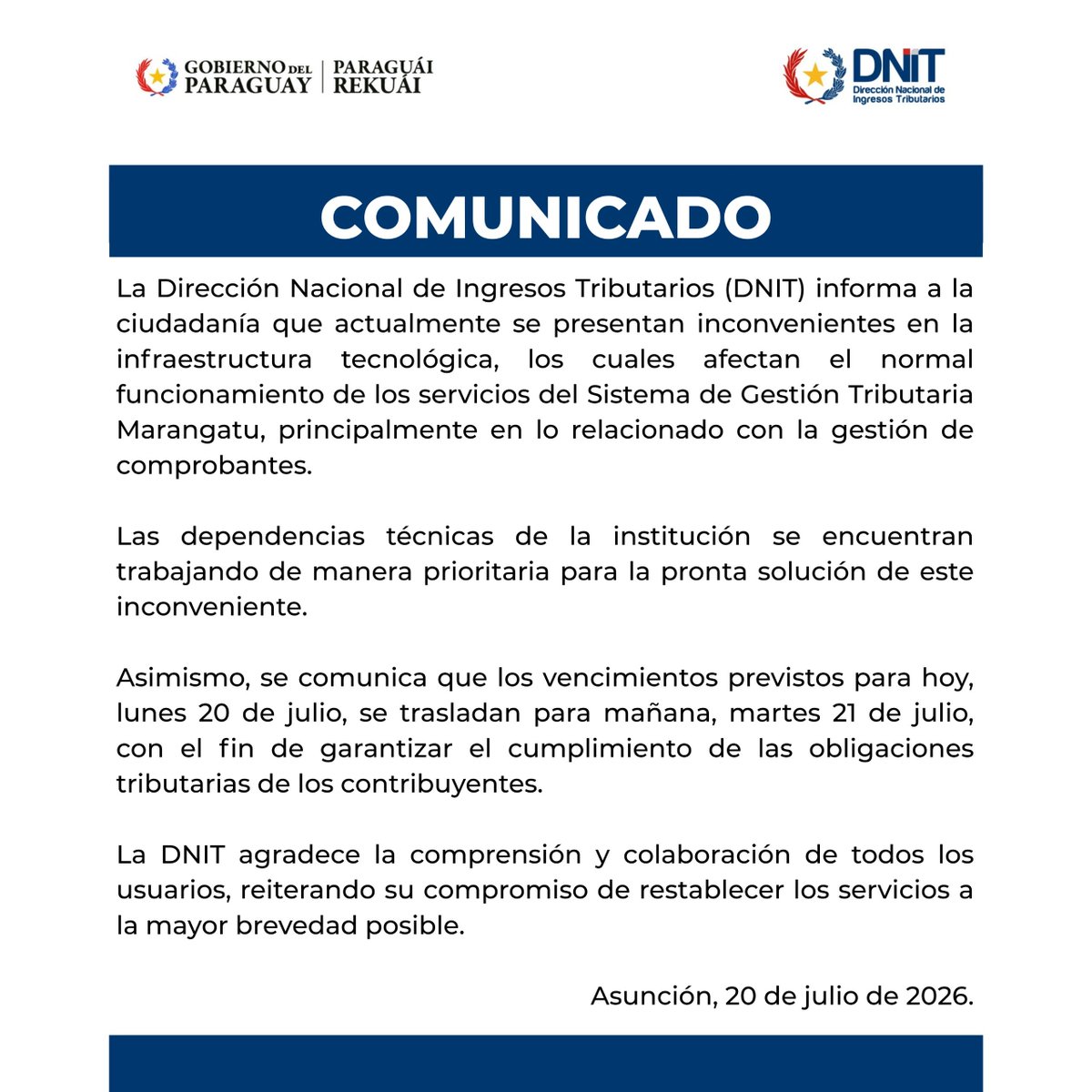 DNITpy's tweet photo. 📣 Comunicado Importante. https://t.co/UlSfz89ESy