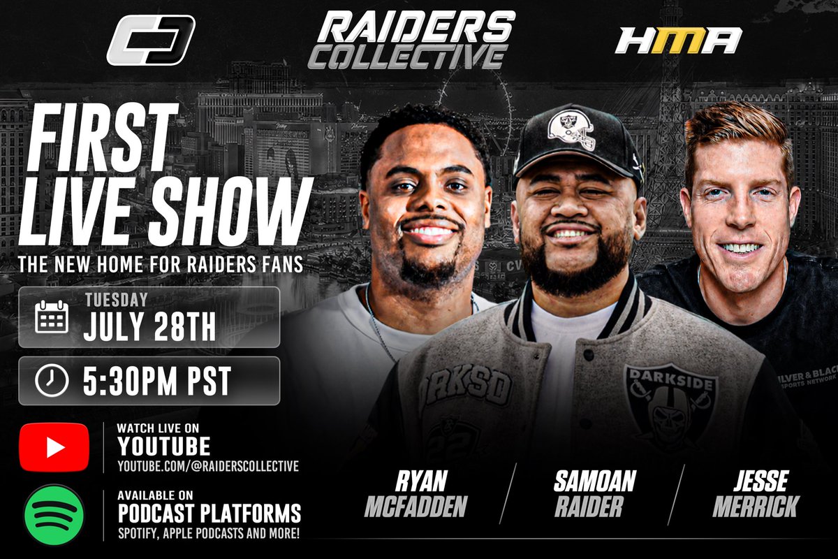 JesseSBSN's tweet photo. Excited to debut a new show called "Raiders Collective," featuring myself, @ryanmcfadden_ and @samoan_raider 

It will be live on YouTube every Tuesday at 5:30 pm PT starting next week. 

Subscribe to the channel ⬇️
https://t.co/ndm8WX0PbP https://t.co/JCl4m28fun