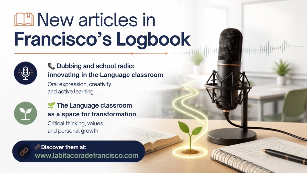 Francisco_Tutor's tweet photo. 🎙️ Doblaje y radio escolar. 🌱 Aula transformadora. Dos nuevas reflexiones en mi blog. 
🔗 https://t.co/bUfZ17wuv0
#Educación #InnovaciónEducativa #DidácticaDeLaLengua #RadioEscolar #LenguaCastellana #Docentes https://t.co/S247IgT9CQ