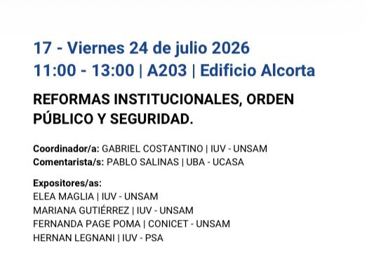 CpoliticaUBA's tweet photo. 🎙️@SalinasPabloJ, profesor de nuestra carrera, participará en el XIII Congreso de @ALACIP_oficial @RedSAAP como comentarista, director de proyecto y expositor en paneles sobre reformas institucionales, seguridad y poder de agenda legislativa. https://t.co/JxZz0EwGKu