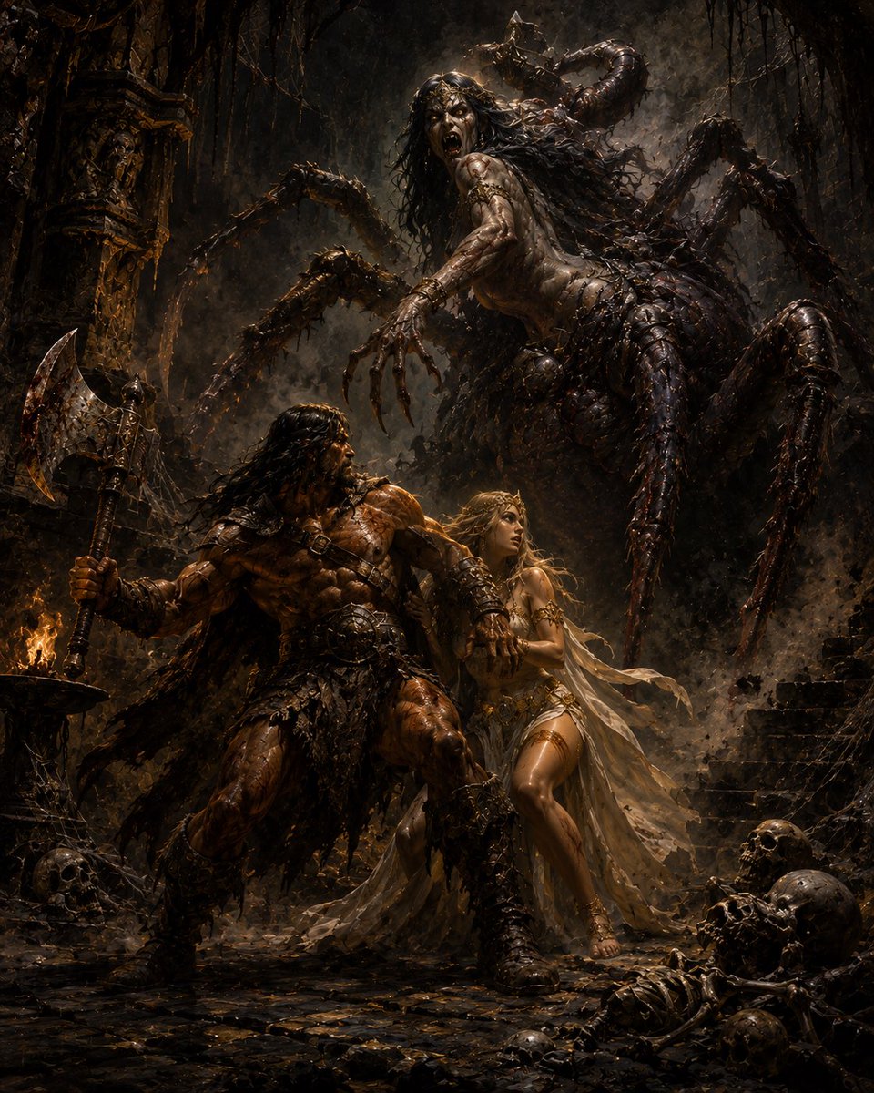 Rudeistheword's tweet photo. Monster Monday
The Spider Queen wanted the bloodline.
She chose the wrong prey.
#Fantasyart #swordandsocery #Frazettaenergy https://t.co/JWLSIhPdAw