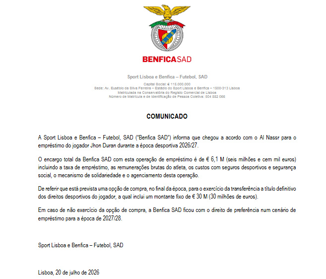 CabineSport's tweet photo. Benfica detalha a operação Duran. https://t.co/YNZ9bJZScz