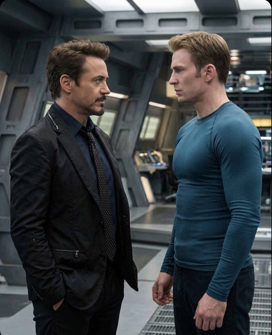 TonyEStark1964's tweet photo. My God, he's here. I’m giving him that smirk, but mentally I’m just begging him to throw me against the wall. #stony #stevetony Marvel’s copyright. https://t.co/wpWHIN07wK