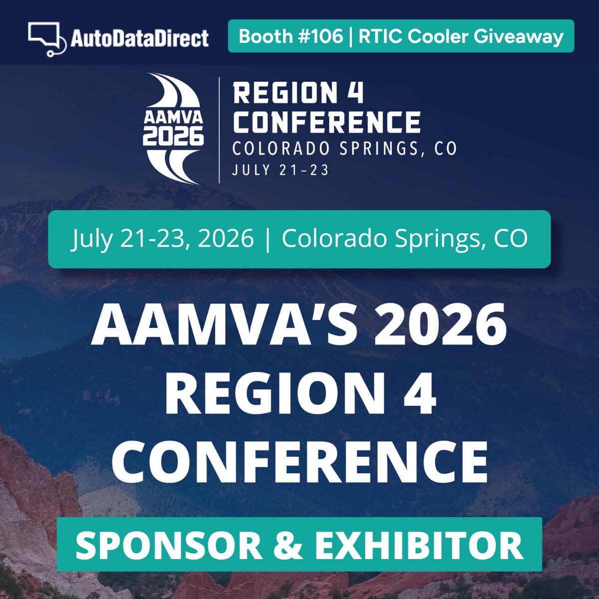 autodatadirect's tweet photo. Join us at the AAMVA Region 4 Conference in Colorado Springs!

Stop by booth #106 to connect with our team and learn how ADD's vehicle record and titling solutions help support motor vehicle agencies and their partners.

#AutoDataDirect #AAMVA #GovernmentTechnology #NMVTIS https://t.co/bKTGtPcoX7