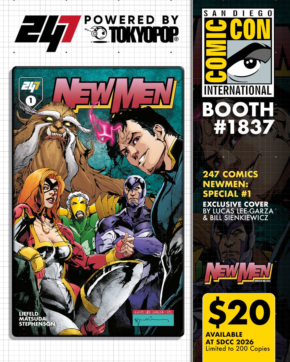 247ComicsHQ's tweet photo. NEWMEN: SPECIAL #1
Rob Liefeld's NEWMEN returns. Cover by Lucas Lee-Garza, inks by the legendary Bill Sienkiewicz.
→ Standard: $20 (ltd. 200)
→ Foil Trade-Dress Free: $30 (ltd. 100) https://t.co/fewQyys0XK
